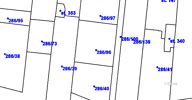 Parcela st. 286/96 v KÚ Bukovinka, Katastrální mapa