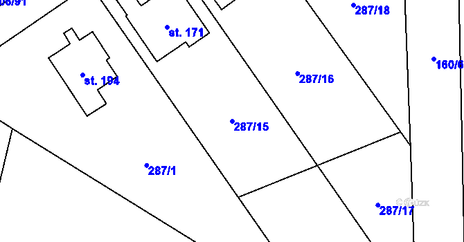 Parcela st. 287/15 v KÚ Bukovinka, Katastrální mapa