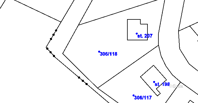 Parcela st. 306/118 v KÚ Bukovinka, Katastrální mapa