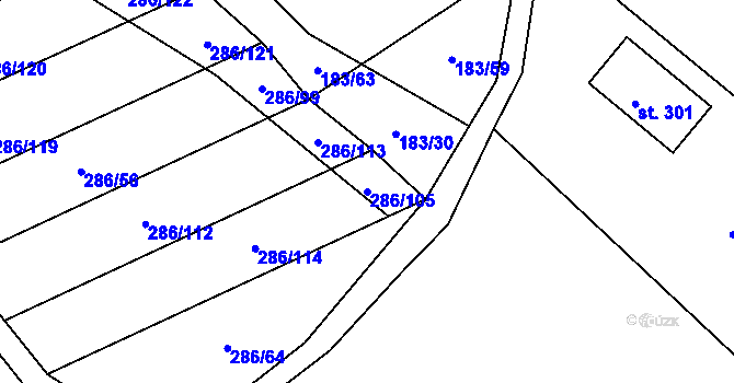 Parcela st. 286/105 v KÚ Bukovinka, Katastrální mapa
