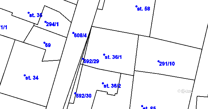 Parcela st. 36/1 v KÚ Bukovka, Katastrální mapa