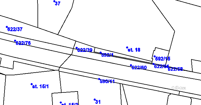 Parcela st. 592/1 v KÚ Bukovka, Katastrální mapa