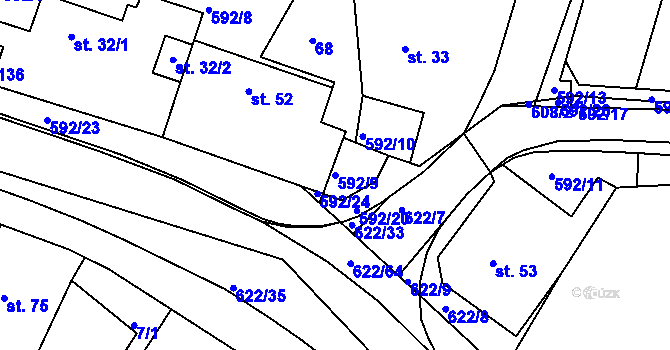 Parcela st. 592/9 v KÚ Bukovka, Katastrální mapa