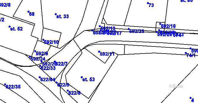 Parcela st. 592/11 v KÚ Bukovka, Katastrální mapa