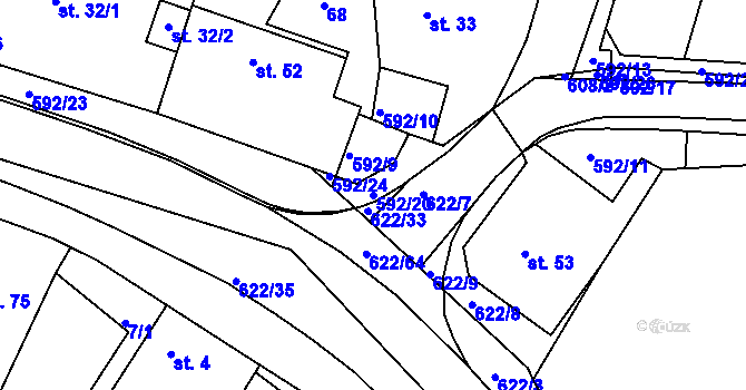 Parcela st. 592/20 v KÚ Bukovka, Katastrální mapa