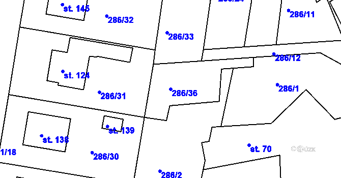 Parcela st. 286/36 v KÚ Bukovka, Katastrální mapa