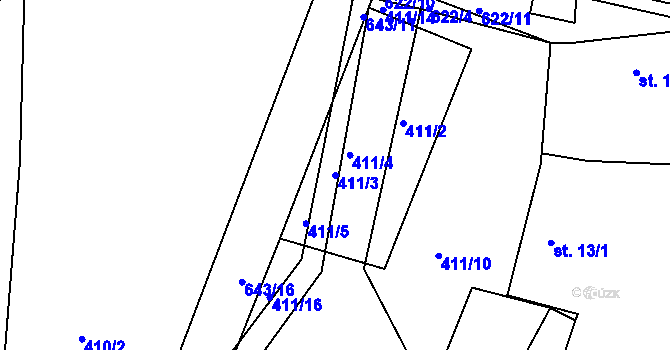 Parcela st. 411/3 v KÚ Bukovka, Katastrální mapa