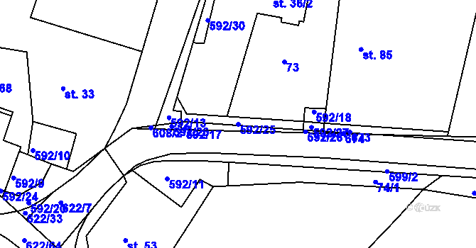 Parcela st. 592/25 v KÚ Bukovka, Katastrální mapa