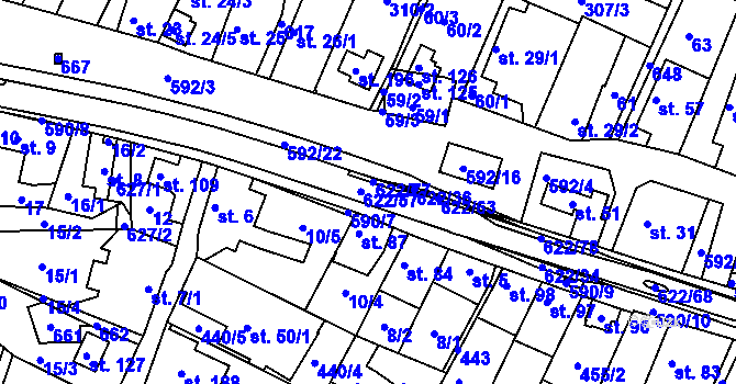 Parcela st. 622/57 v KÚ Bukovka, Katastrální mapa