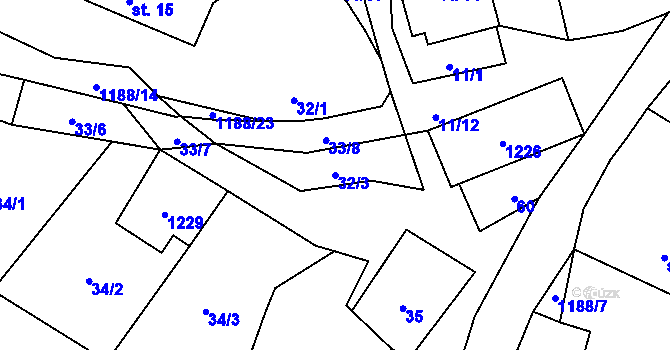 Parcela st. 32/3 v KÚ Bukovník, Katastrální mapa