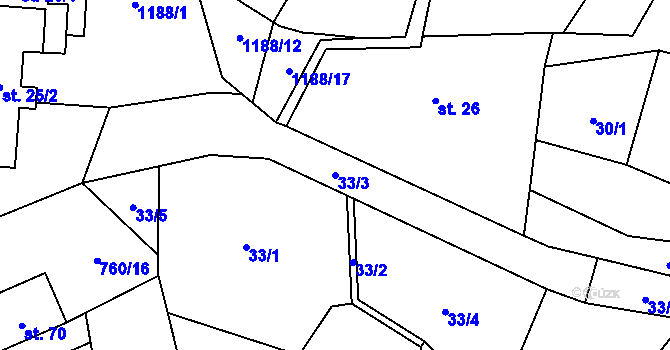 Parcela st. 33/3 v KÚ Bukovník, Katastrální mapa