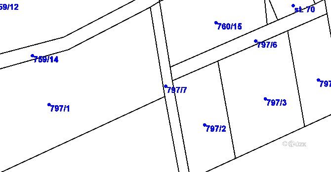 Parcela st. 797/7 v KÚ Bukovník, Katastrální mapa