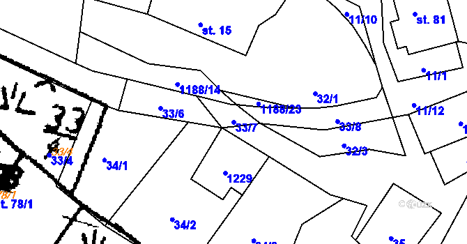 Parcela st. 33/7 v KÚ Bukovník, Katastrální mapa