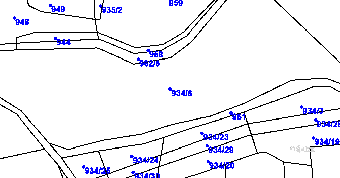 Parcela st. 934/6 v KÚ Bukovník, Katastrální mapa