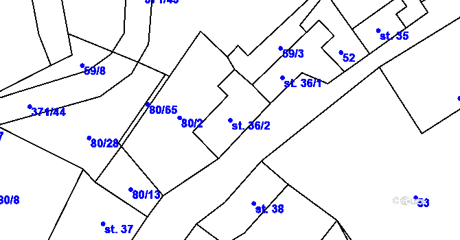 Parcela st. 36/2 v KÚ Mačice, Katastrální mapa