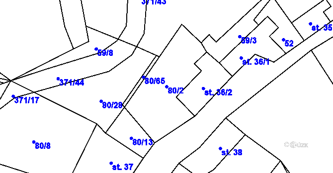 Parcela st. 80/2 v KÚ Mačice, Katastrální mapa