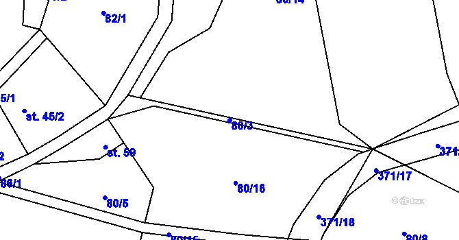 Parcela st. 80/3 v KÚ Mačice, Katastrální mapa