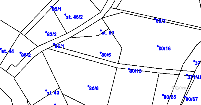 Parcela st. 80/5 v KÚ Mačice, Katastrální mapa