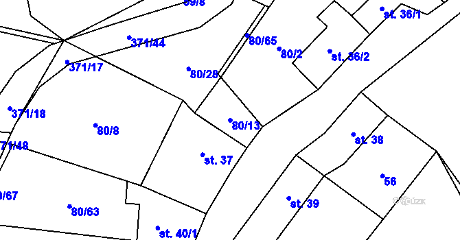 Parcela st. 80/13 v KÚ Mačice, Katastrální mapa