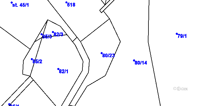 Parcela st. 80/23 v KÚ Mačice, Katastrální mapa