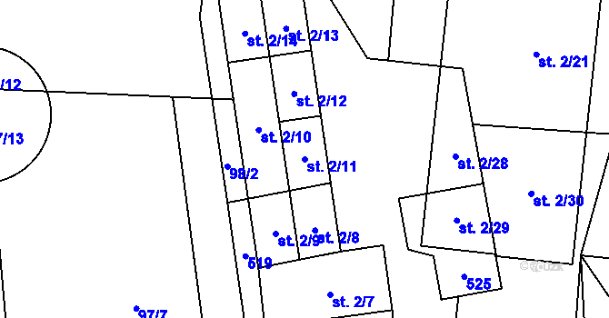 Parcela st. 2/11 v KÚ Mačice, Katastrální mapa