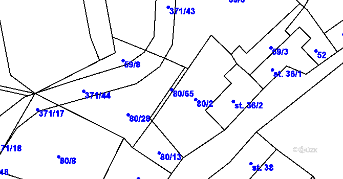 Parcela st. 80/65 v KÚ Mačice, Katastrální mapa