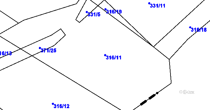 Parcela st. 316/11 v KÚ Mačice, Katastrální mapa