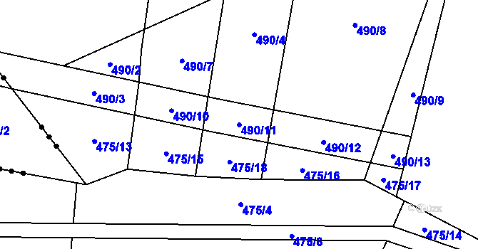 Parcela st. 490/11 v KÚ Mačice, Katastrální mapa