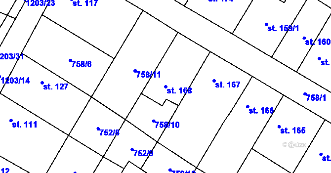 Parcela st. 168 v KÚ Bukovno, Katastrální mapa