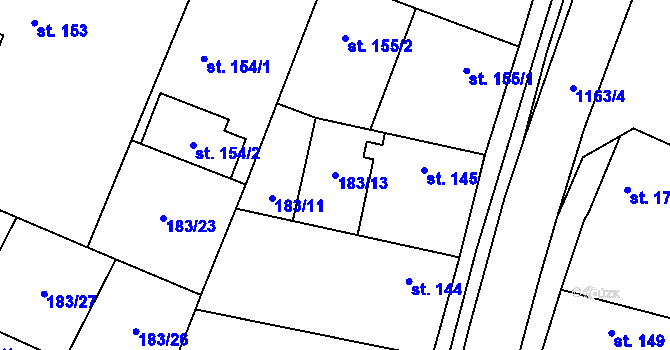 Parcela st. 183/13 v KÚ Bukovno, Katastrální mapa