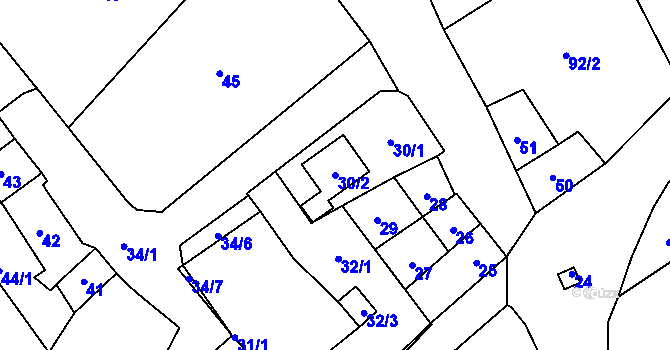 Parcela st. 30/2 v KÚ Bulhary, Katastrální mapa