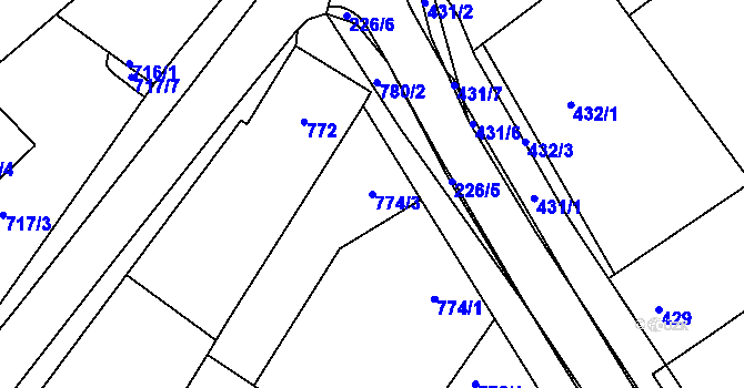 Parcela st. 774/3 v KÚ Bulhary, Katastrální mapa