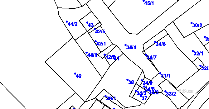 Parcela st. 42/2 v KÚ Bulhary, Katastrální mapa