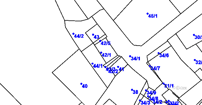 Parcela st. 42/1 v KÚ Bulhary, Katastrální mapa