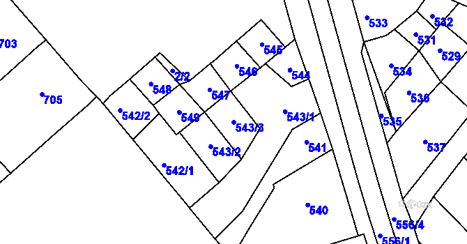Parcela st. 543/3 v KÚ Bulhary, Katastrální mapa