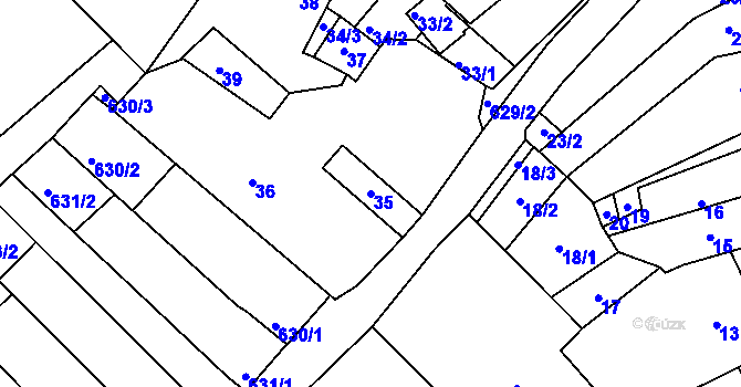 Parcela st. 35 v KÚ Bulhary, Katastrální mapa