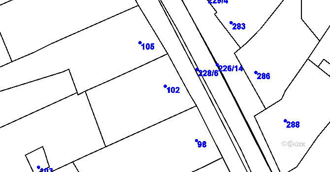 Parcela st. 102 v KÚ Bulhary, Katastrální mapa