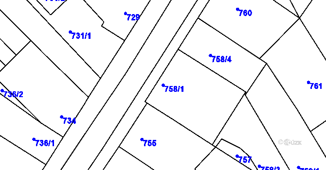 Parcela st. 758/1 v KÚ Bulhary, Katastrální mapa