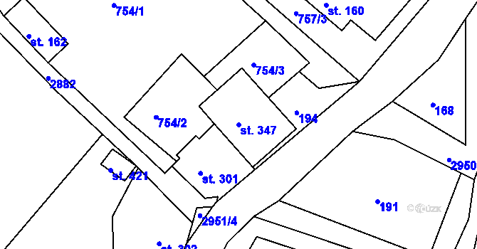 Parcela st. 347 v KÚ Bulovka, Katastrální mapa
