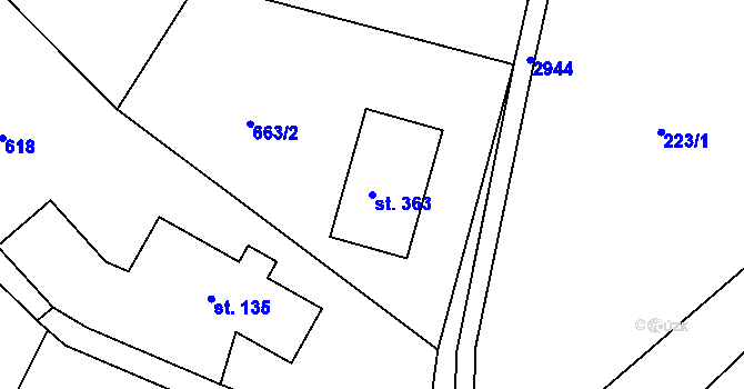 Parcela st. 363 v KÚ Bulovka, Katastrální mapa