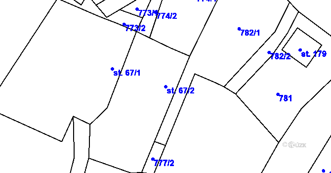 Parcela st. 67/2 v KÚ Buřenice, Katastrální mapa