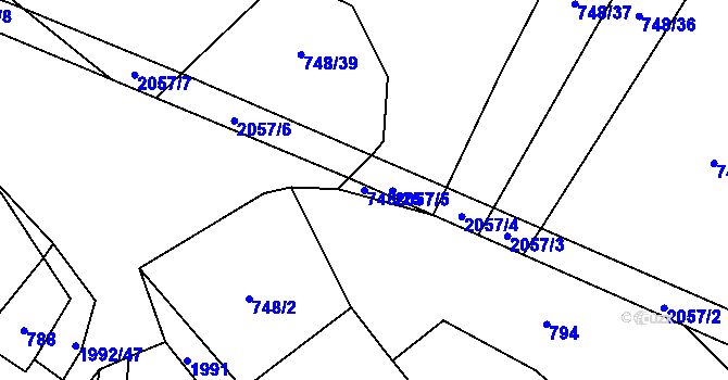 Parcela st. 748/25 v KÚ Buřenice, Katastrální mapa