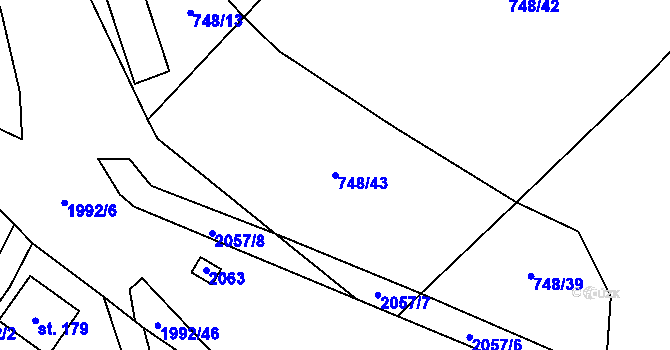 Parcela st. 748/43 v KÚ Buřenice, Katastrální mapa