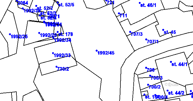 Parcela st. 1992/45 v KÚ Buřenice, Katastrální mapa