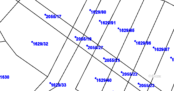 Parcela st. 2055/27 v KÚ Buřenice, Katastrální mapa