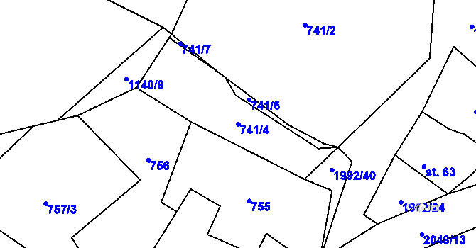 Parcela st. 741/4 v KÚ Buřenice, Katastrální mapa