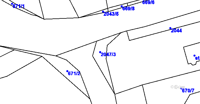 Parcela st. 2047/3 v KÚ Buřenice, Katastrální mapa