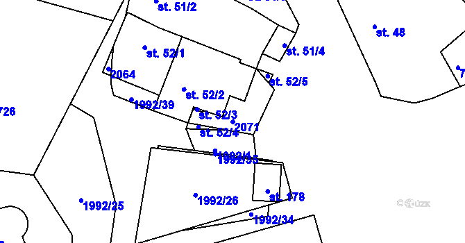 Parcela st. 2071 v KÚ Buřenice, Katastrální mapa