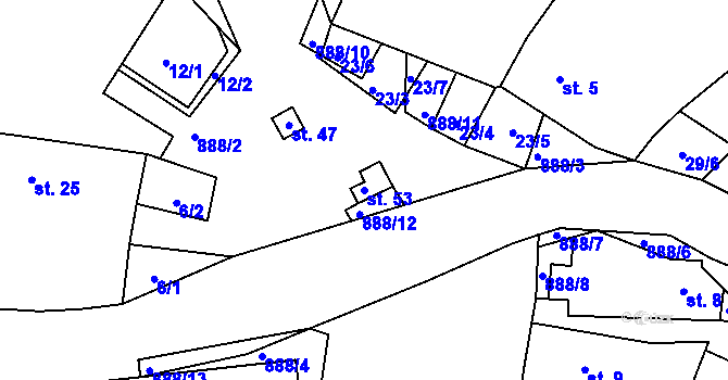 Parcela st. 53 v KÚ Radějov u Buřenic, Katastrální mapa