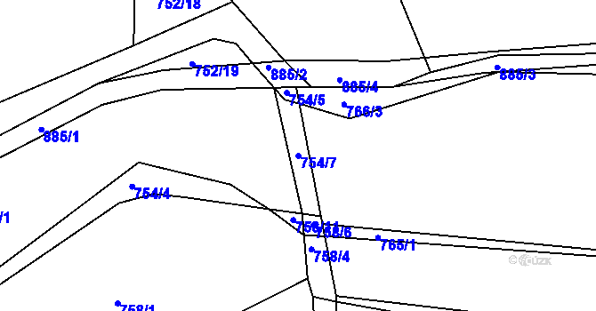 Parcela st. 754/7 v KÚ Radějov u Buřenic, Katastrální mapa